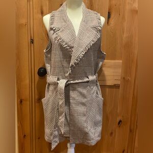 DEMOCRACY WOMENS size L large Plaid Sleeveless Vest with Belt